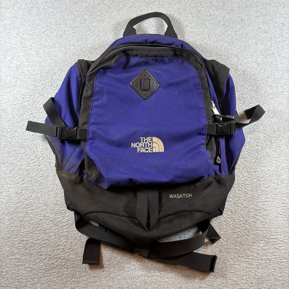 VTG The North Face Wasatch Backpack Purple Black Y2K Outdoor Hiking Daypack Bag